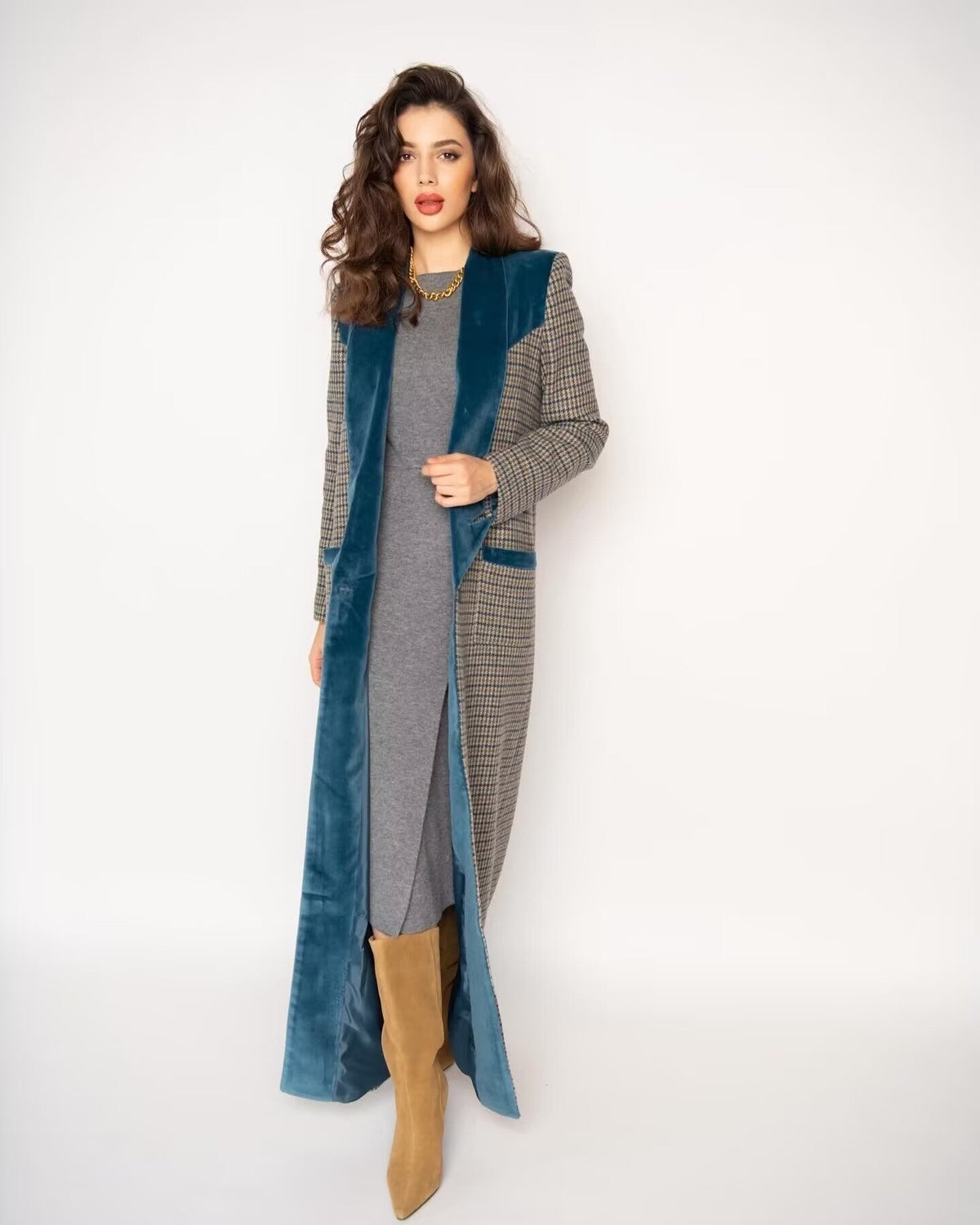 Checked Woolen Slim Coat