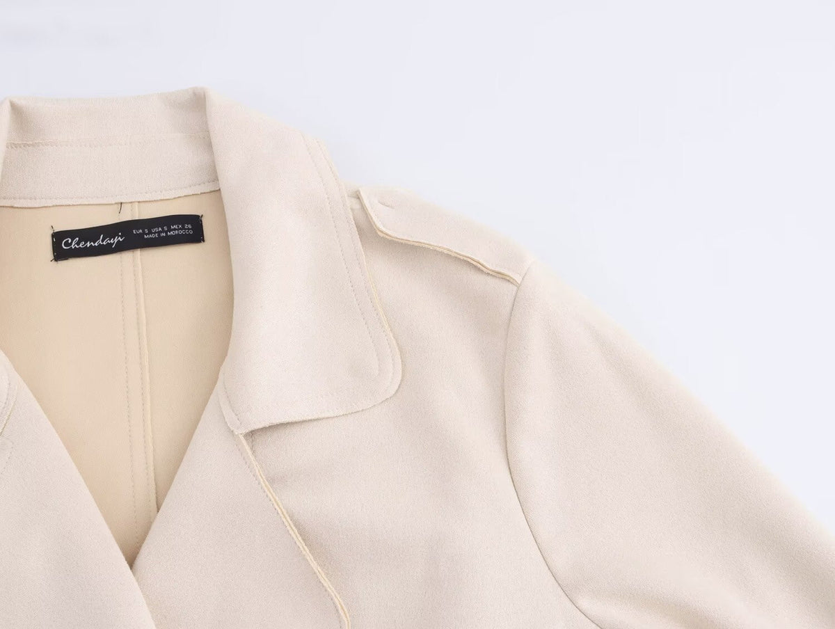 Suede Texture Effect Trench Coat