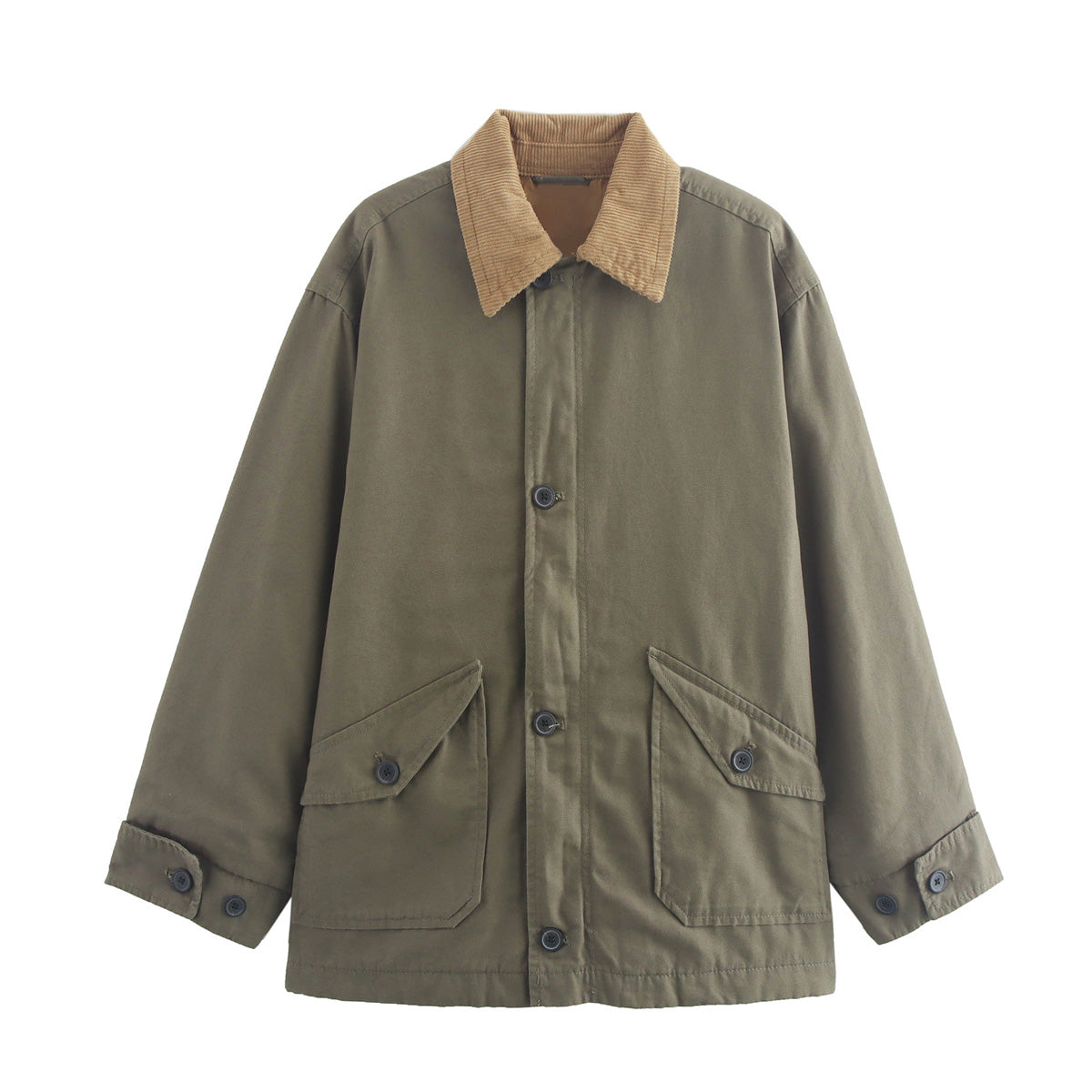 Contrast Color Short Jacket Army Green