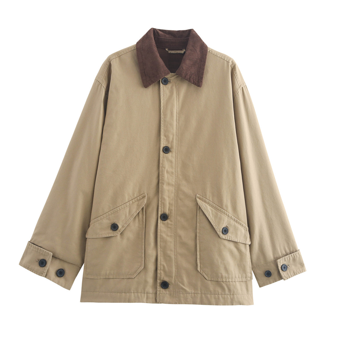 Contrast Color Short Jacket Khaki