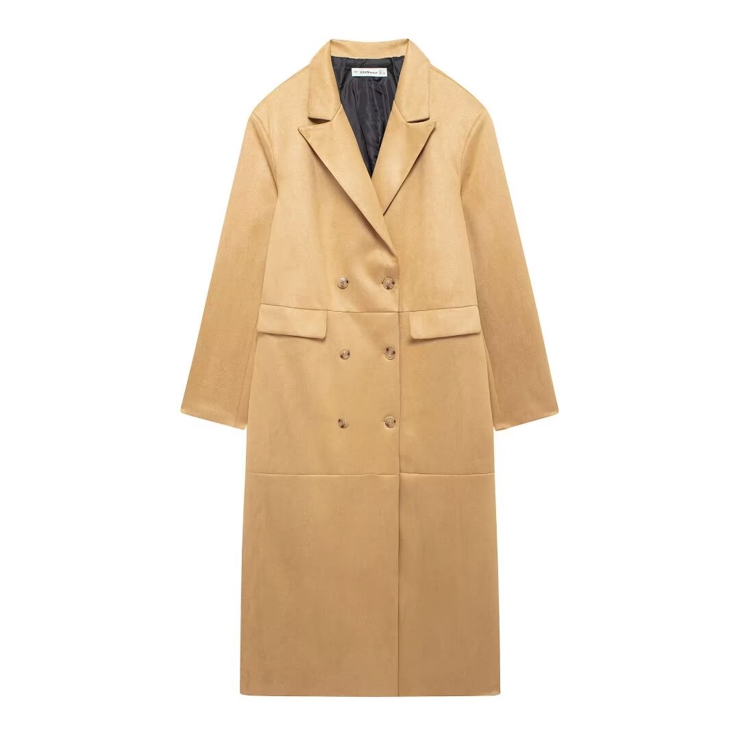 Suede Long Trench Coat Yellow