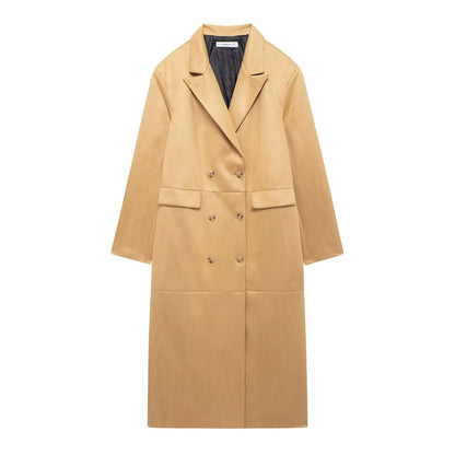 Suede Long Trench Coat Yellow