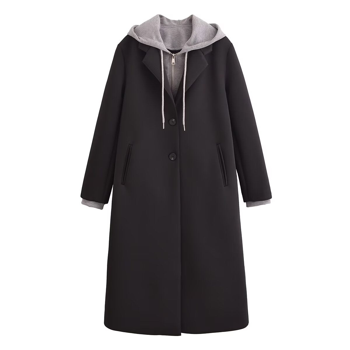 Black Woolen Hooded Overcoat Black