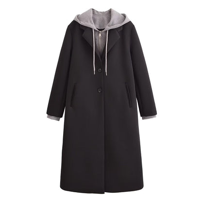 Black Woolen Hooded Overcoat Black