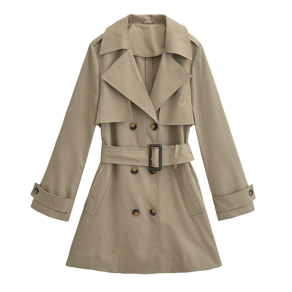 Double Breasted Loose Mid-length Trench Coat Khaki