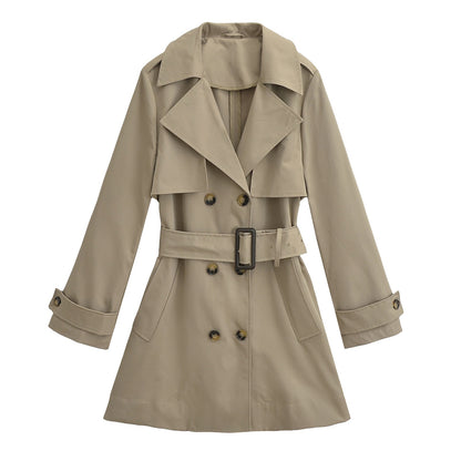 Double Breasted Loose Mid-length Trench Coat Khaki