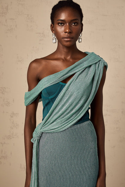 Delphine ribbon-design corset maxi dress in Green