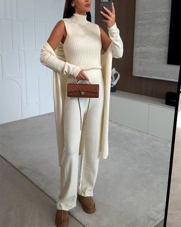 Clidress Tank Top Cardigan Knit Pants 3 Pieces Set