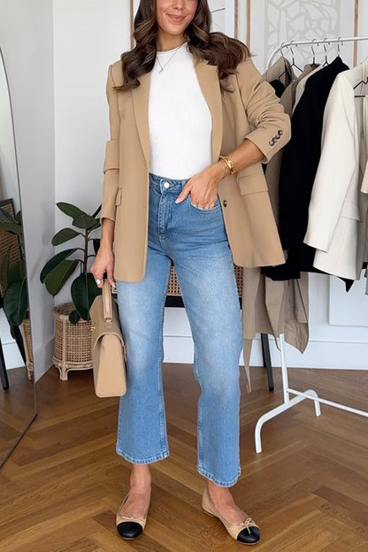 Notch Lapel Button Down Office Blazer Jacket