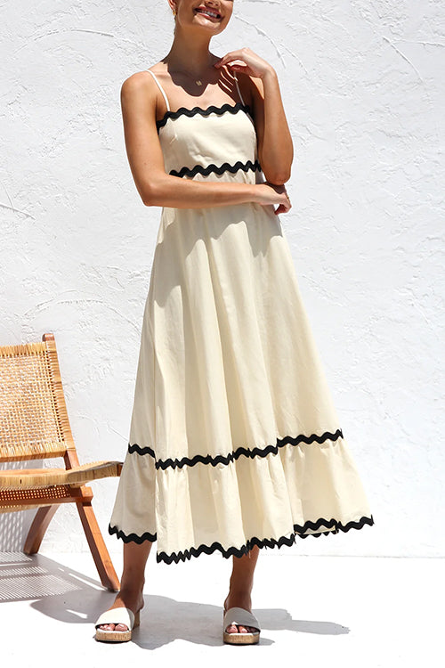 Spaghetti Strap High Waist Ric Rac Ruffle Maxi Dress
