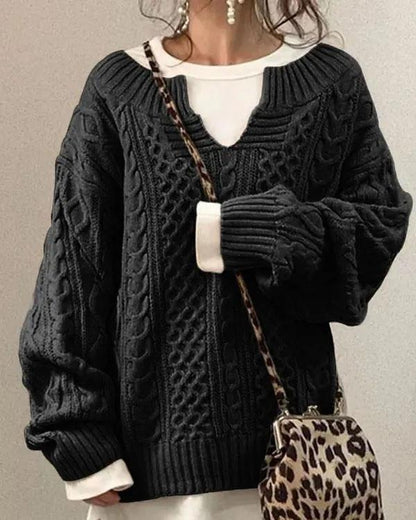 Clidress Little V Neck Hand Twist Sweater