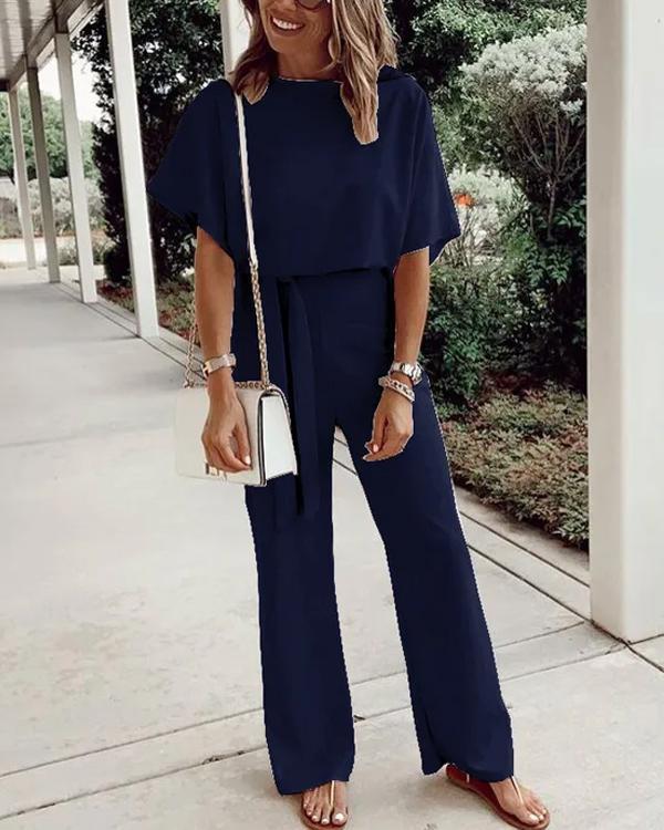 Clidress Bat Short Sleeve Wide Leg Jumpsuit