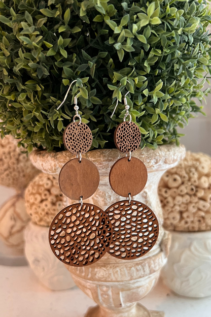 Vibrant Round-Shaped Hollow Pattern Dangle Earrings Brown