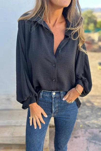 Batwing Long Sleeves Button Front Solid Shirt