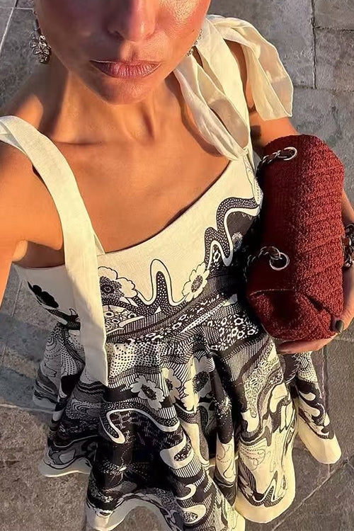 Bow Shoulder Floral Print Mini Cami Dress