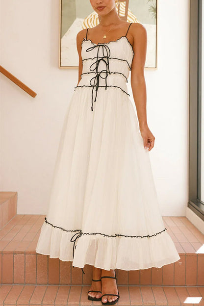 Frill Trim Tie Bow Swing Maxi Cami Dress