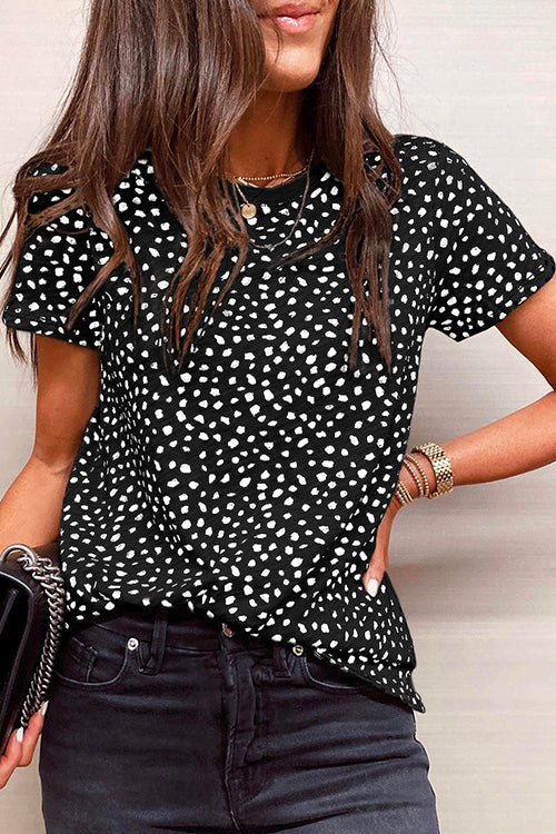 Short Sleeve Printed Sweet T-shirt Black