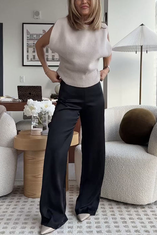 High Rise Straight Leg Satin Pants