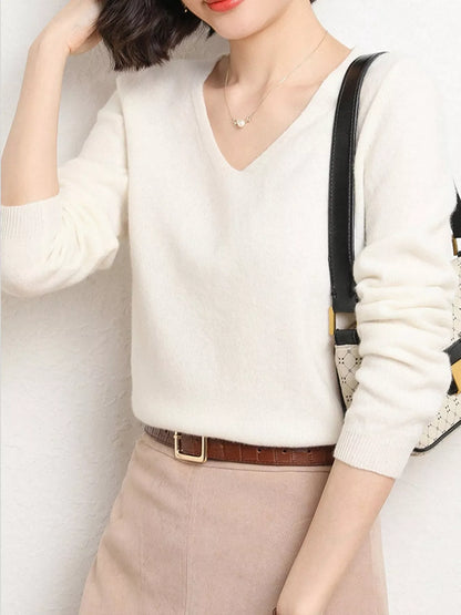Elegant V-Neck Long Sleeve Soft Knit Top