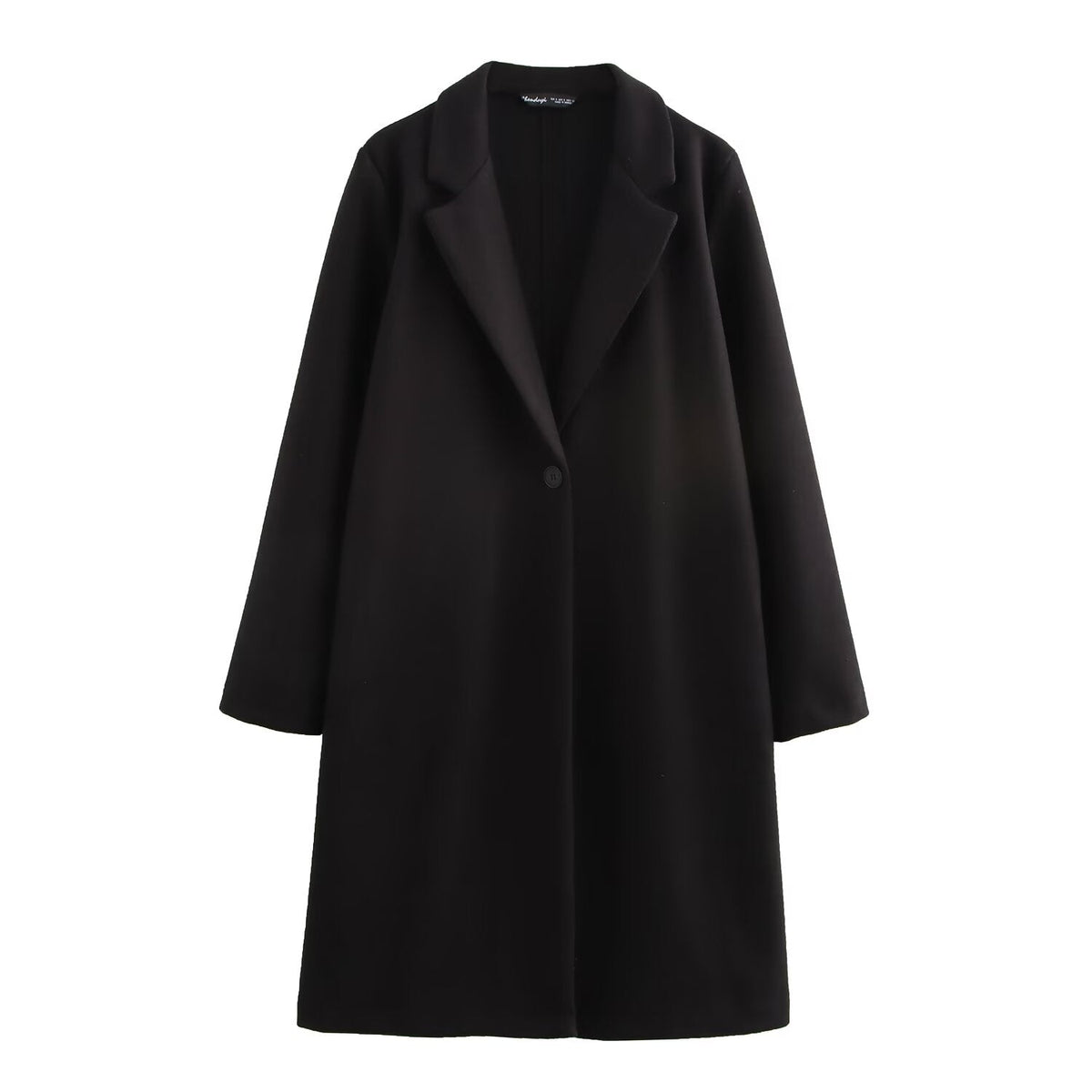 Button Decoration Soft Overcoat Jacket Black