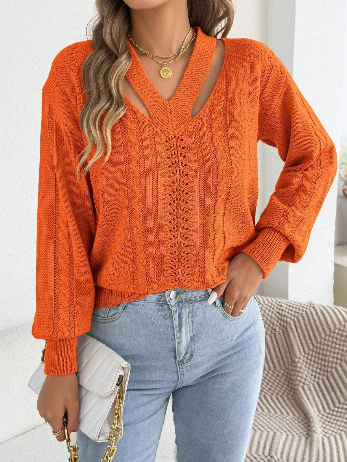 Cut-Out Cable Knit Sweater