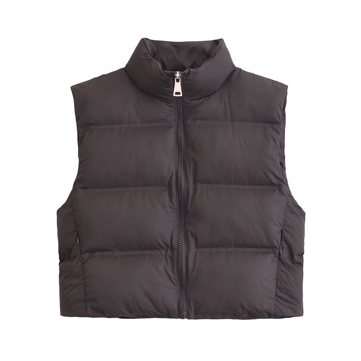 Cotton Padded Zipper Vest Brown
