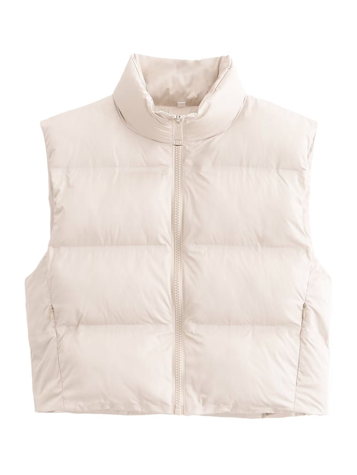 Cotton Padded Zipper Vest White