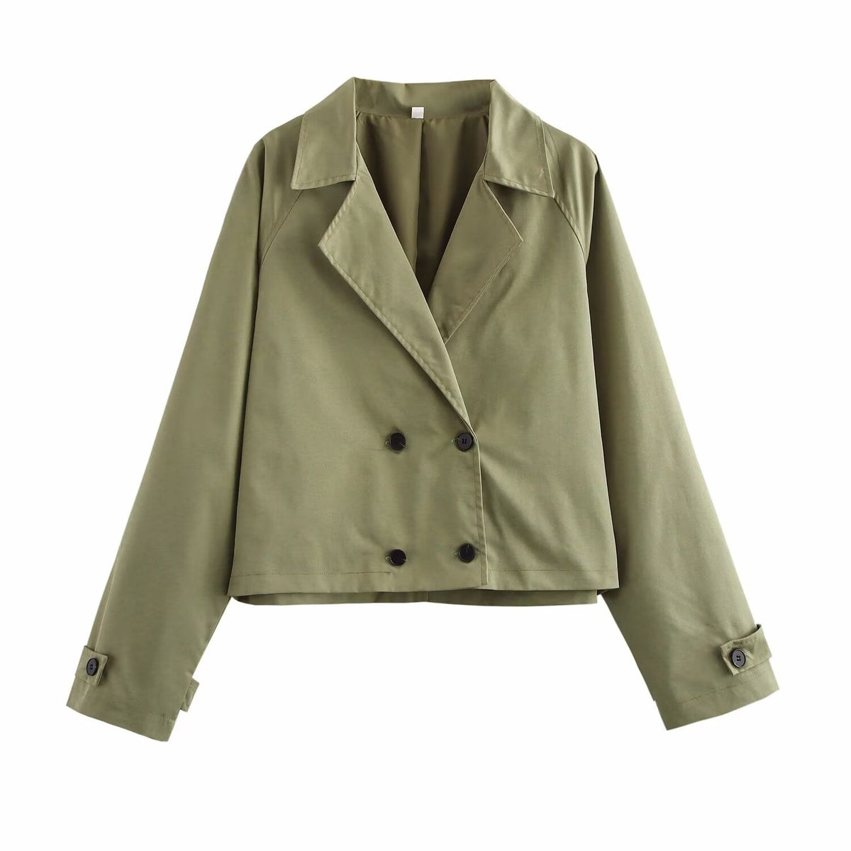 Collared Double Breasted Casual Jacket Army Green