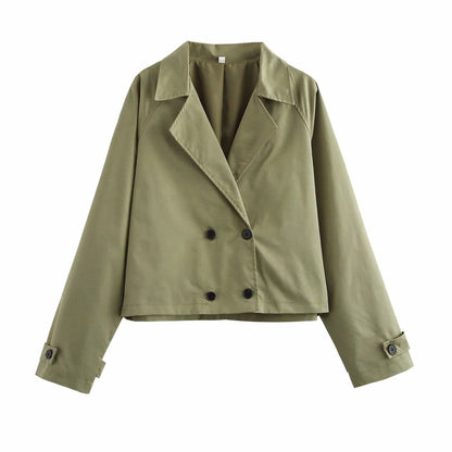 Collared Double Breasted Casual Jacket Army Green