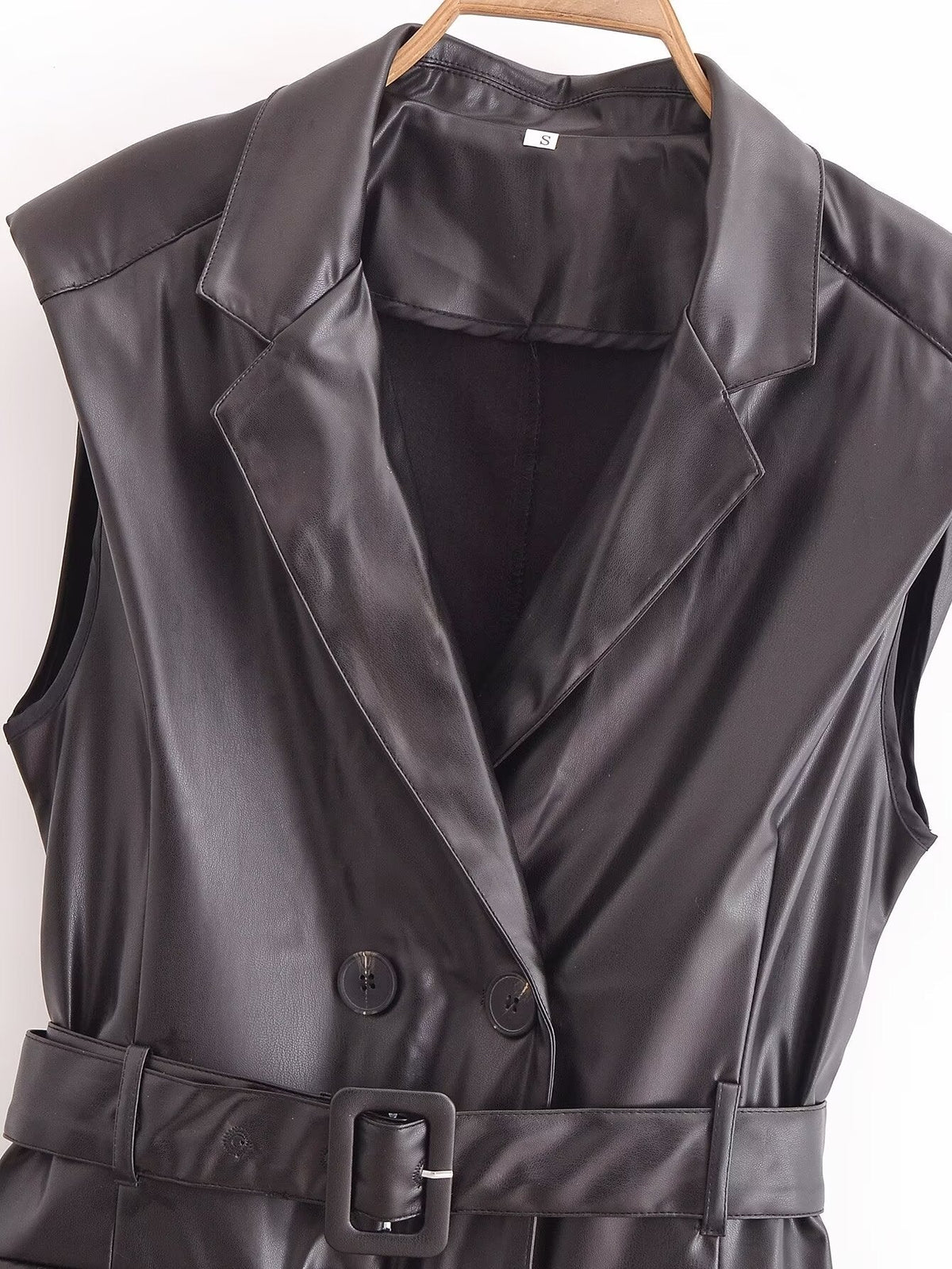 Faux Leather Sleeveless Trench Coat Dress