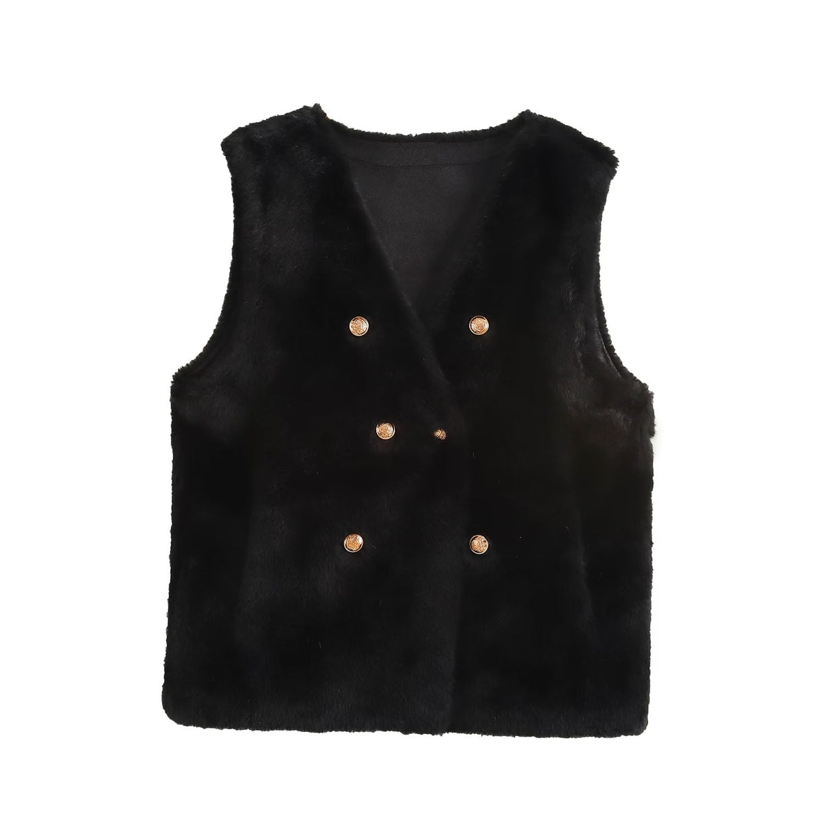 Imitation Marten V-neck Vest Jacket One Size Black