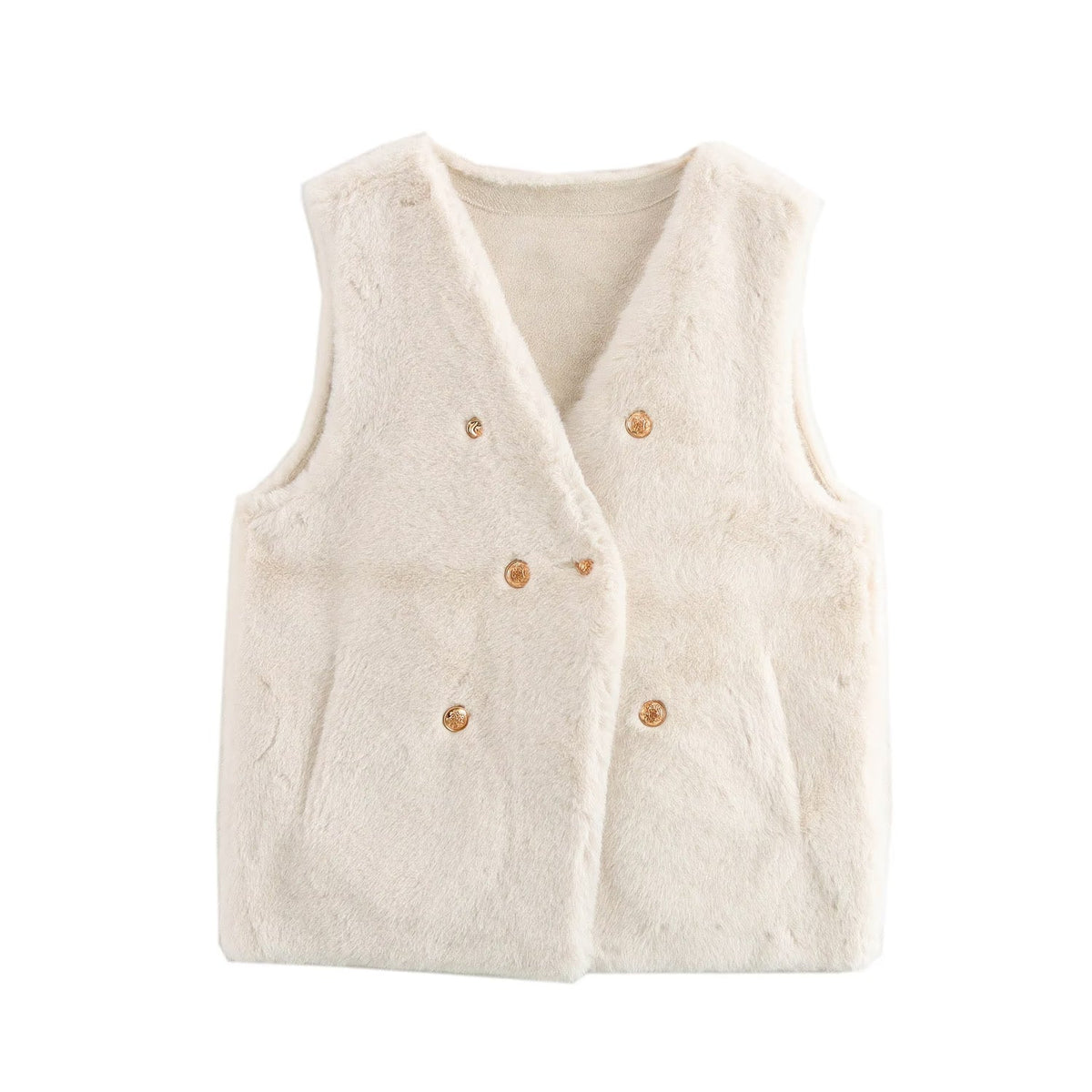 Imitation Marten V-neck Vest Jacket One Size Ivory
