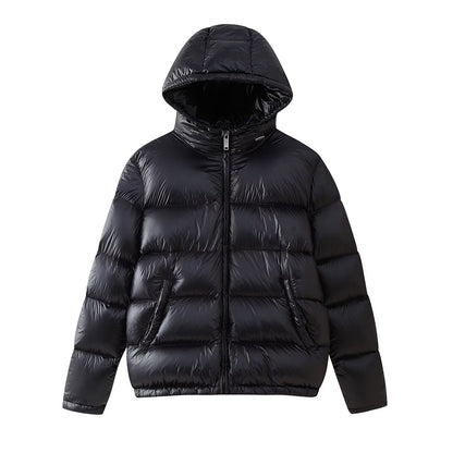 Hooded Long-Sleeve Down Cotton Jacket Black