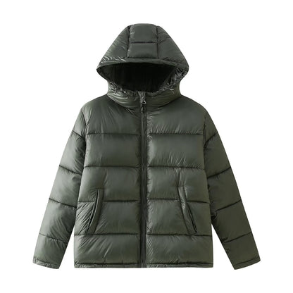Hooded Long-Sleeve Down Cotton Jacket Olive