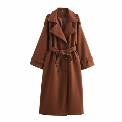 Double Breasted Woolen Cut Coat Rustic Brown