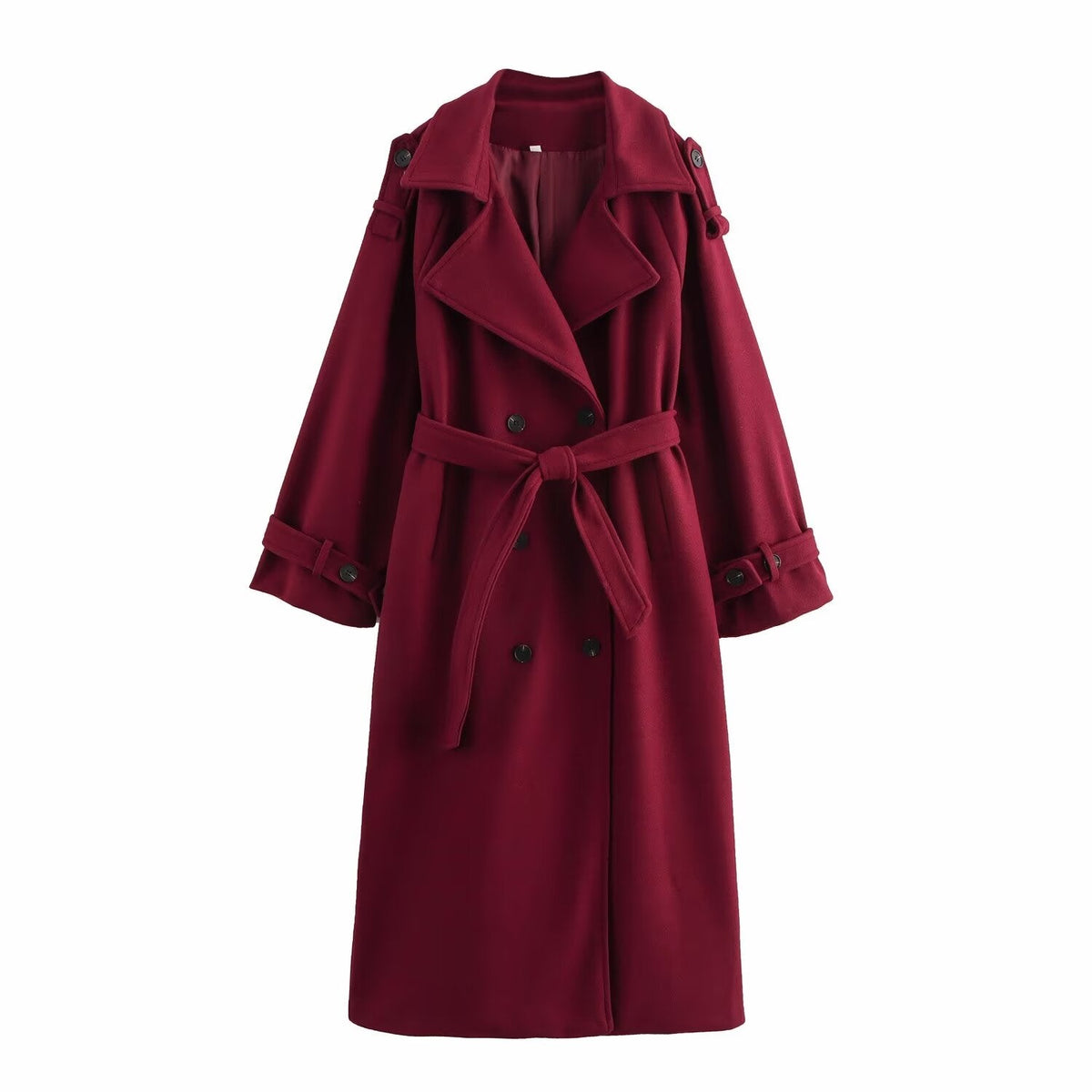Double Breasted Woolen Cut Coat Plum Red