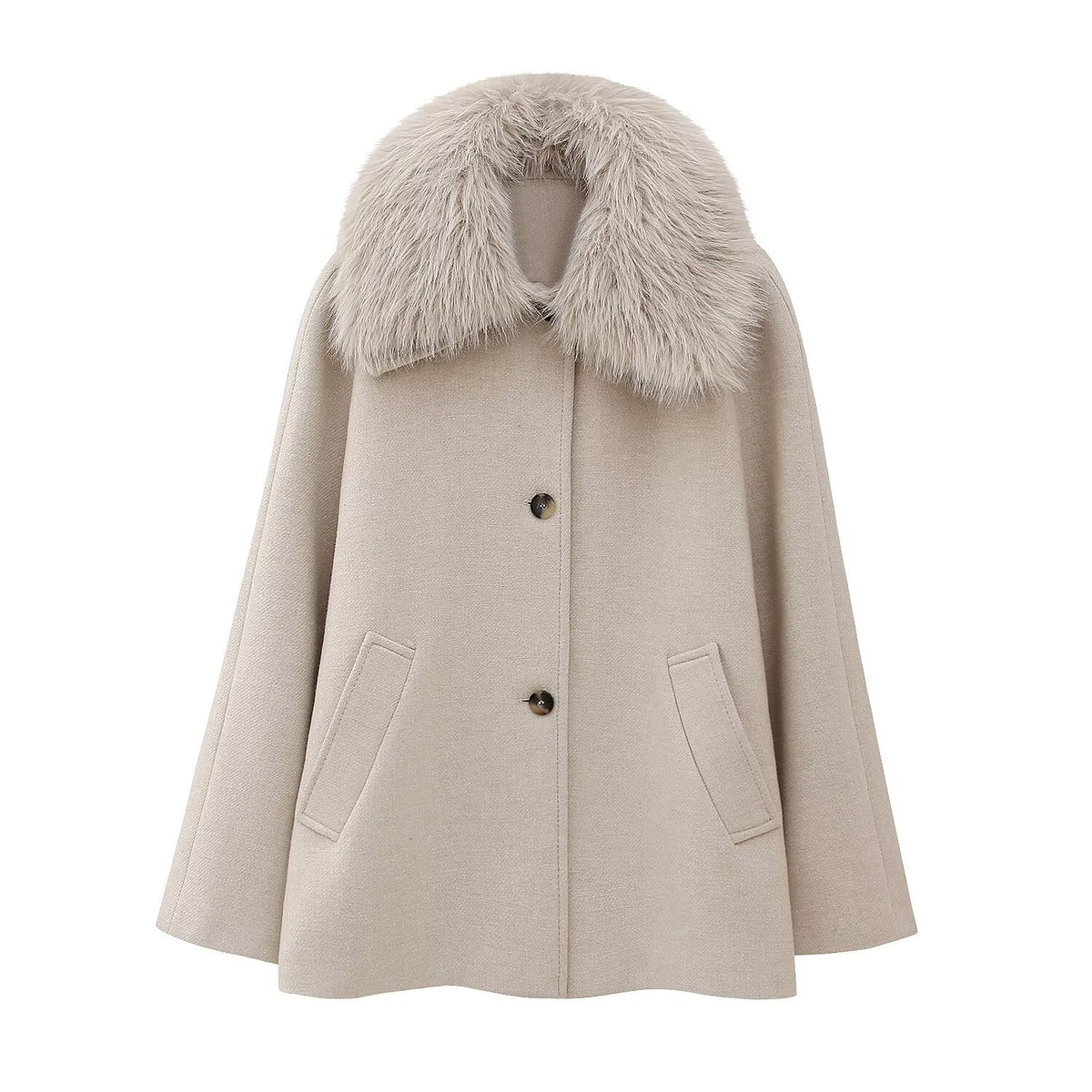 Blended Fur Collar Jacket White
