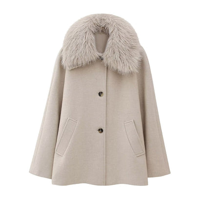 Blended Fur Collar Jacket White