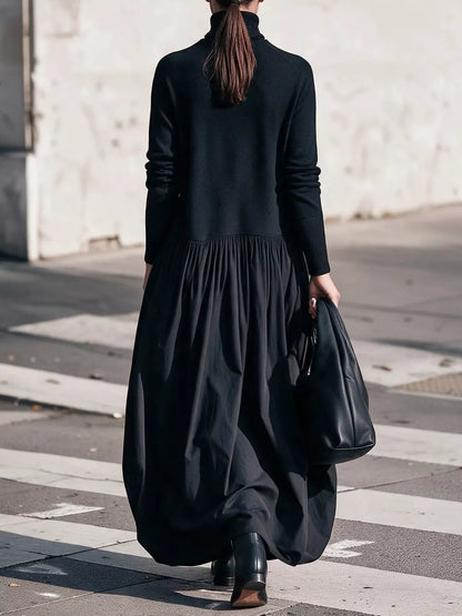 Turtleneck Maxi Dress with Long Sleeves and Pockets