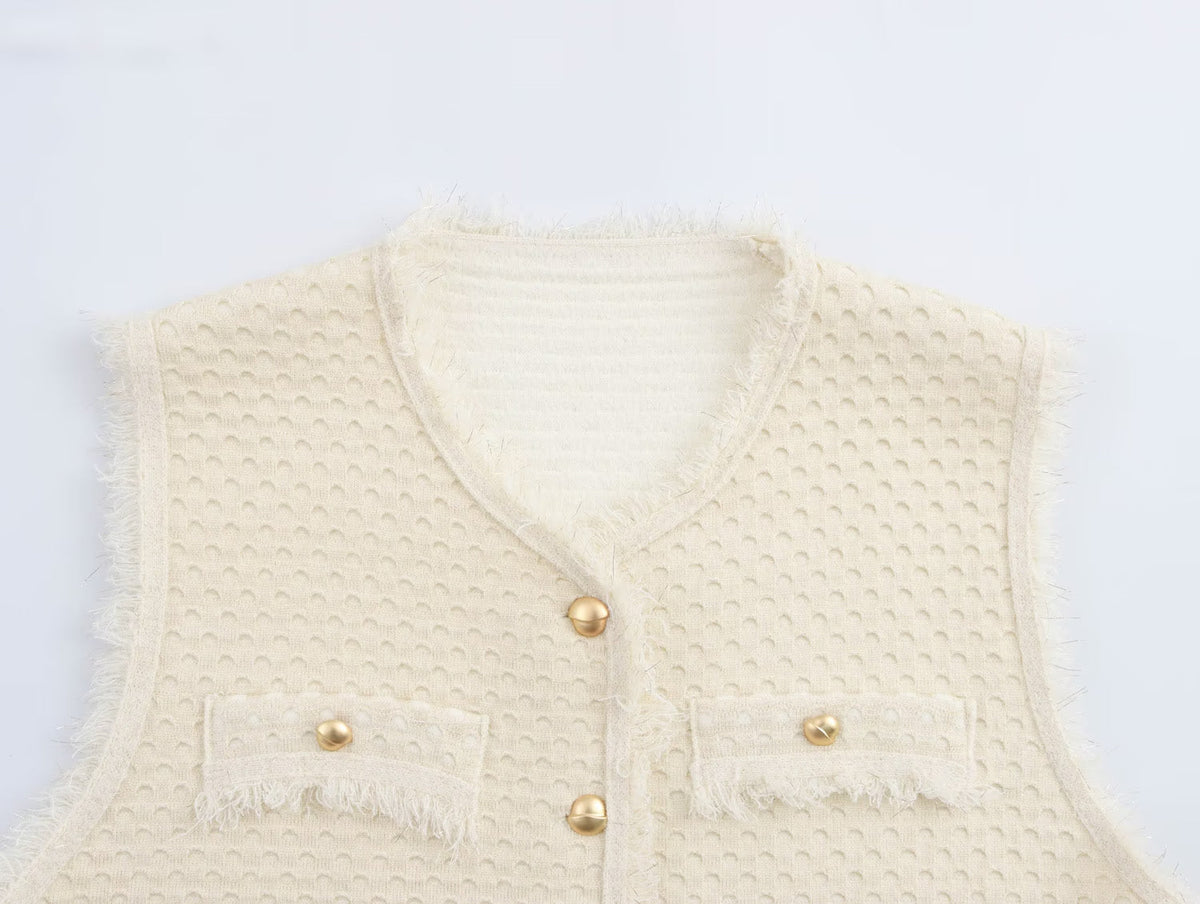 Fringed Knit Sleeveless Vest