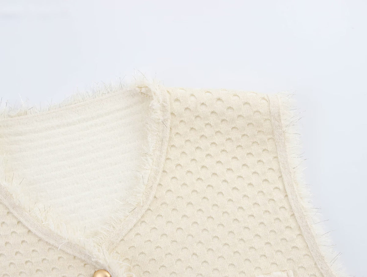 Fringed Knit Sleeveless Vest