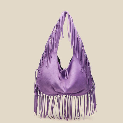 Tassel Large Tote Crescent Trendy One Shoulder Women Bag One Size Large Purple