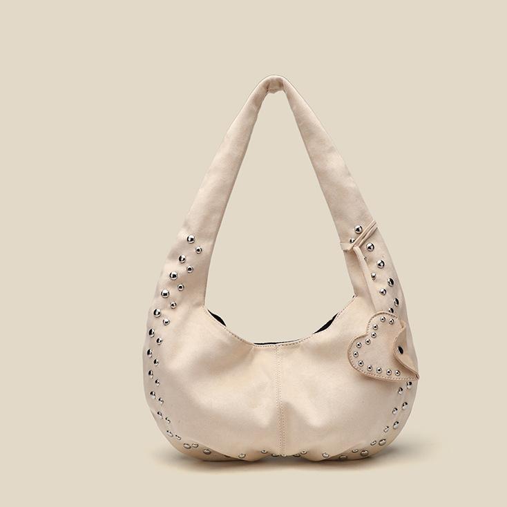 Suede Women Bag Shoulder Bag Crossbody Rivet Handbag One Size Ivory