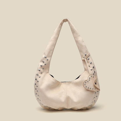 Suede Women Bag Shoulder Bag Crossbody Rivet Handbag One Size Ivory