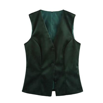 Slimming Casual Vest Top Blackish Green