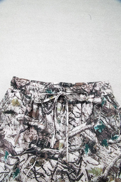 Camo Long Sleeve Top Elastic Waist Shorts Two Piece Set