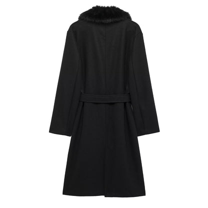 Artificial Fur Belted Trench Coat