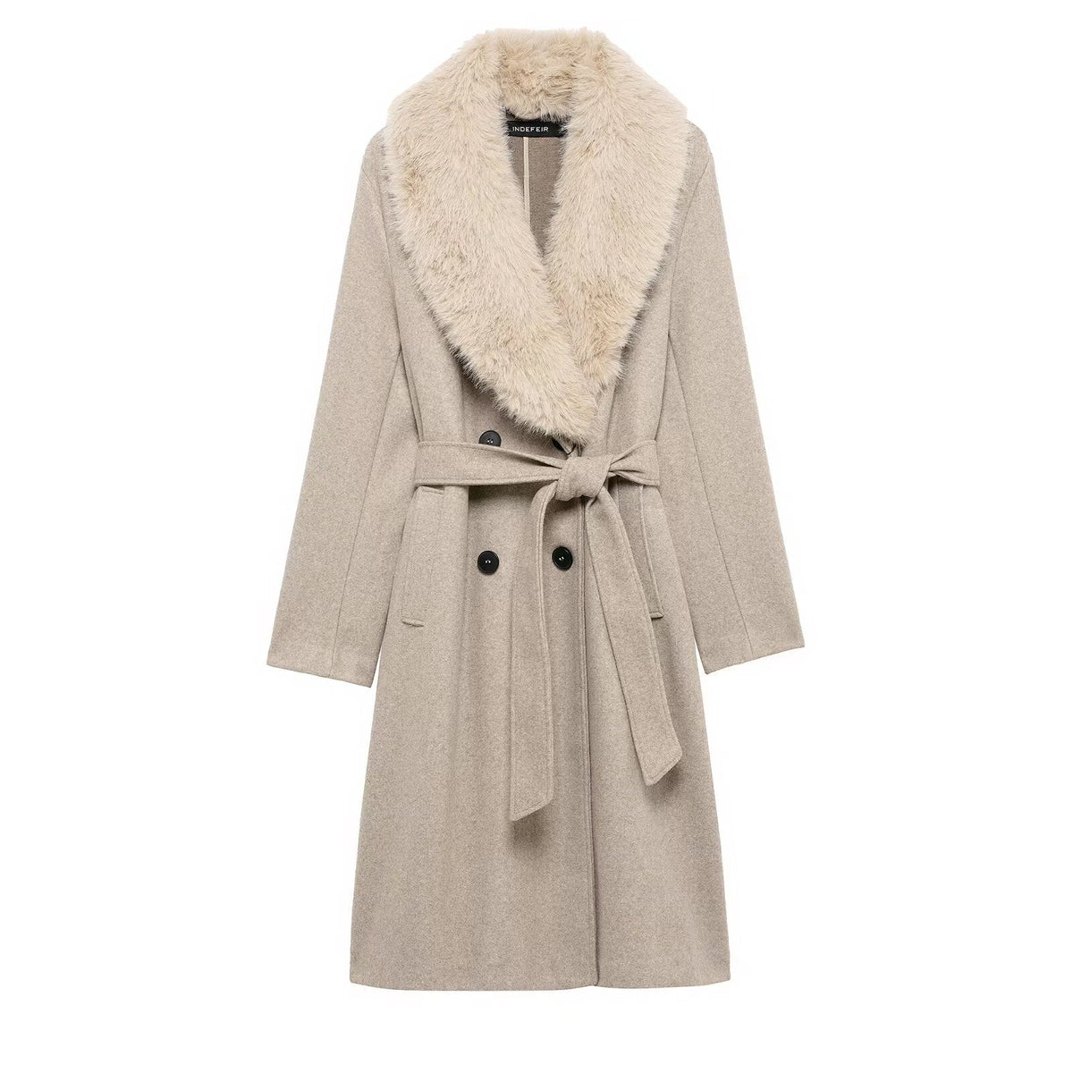 Artificial Fur Belted Trench Coat Coffee