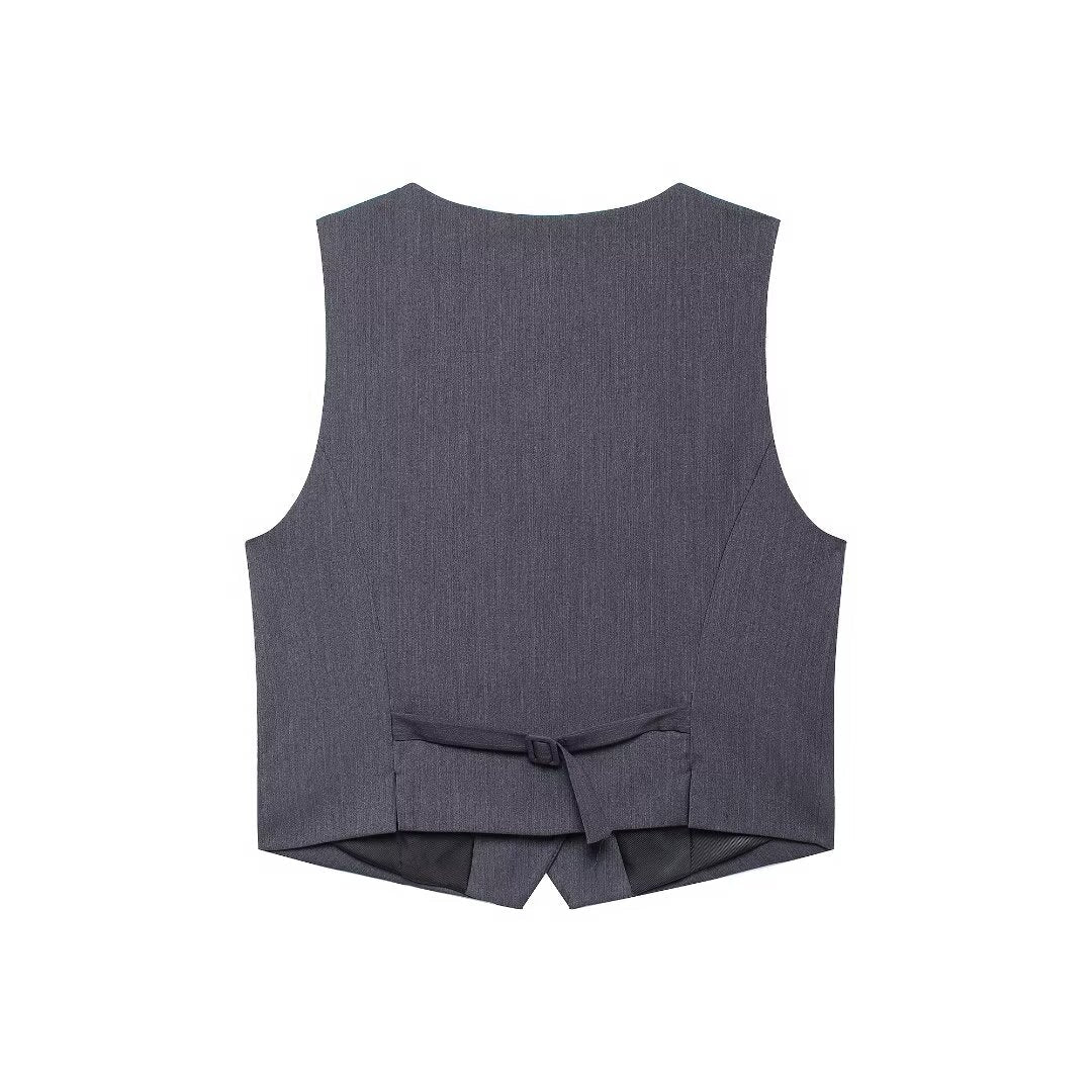 Striped Belted Blazer Vest