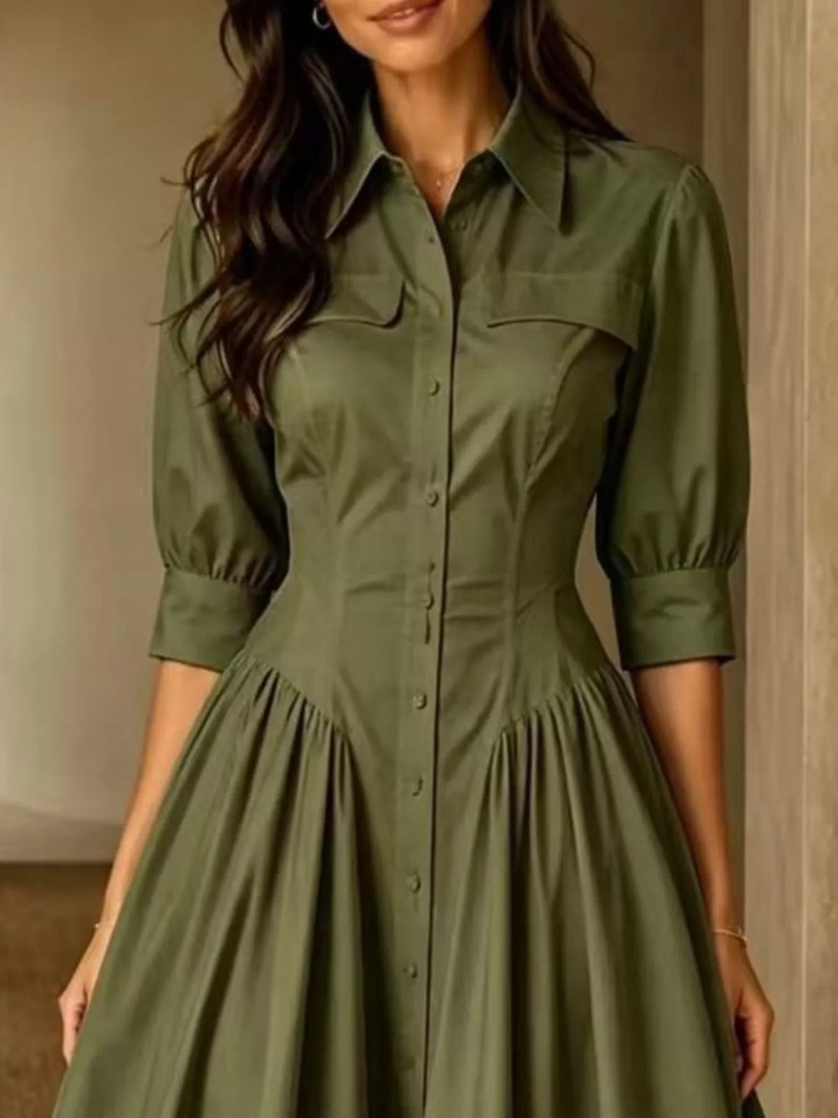 Plus Size Shirt Dress with Cinched Waist | Button-Down